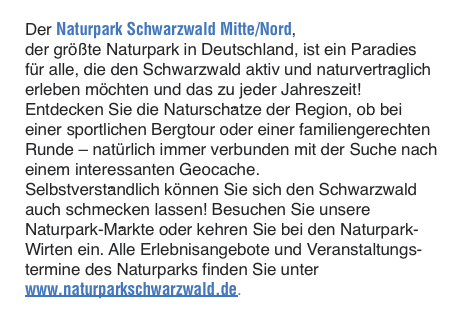  Der Naturpark Schwarzwald Mitte/Nord,  der größte Naturpark in