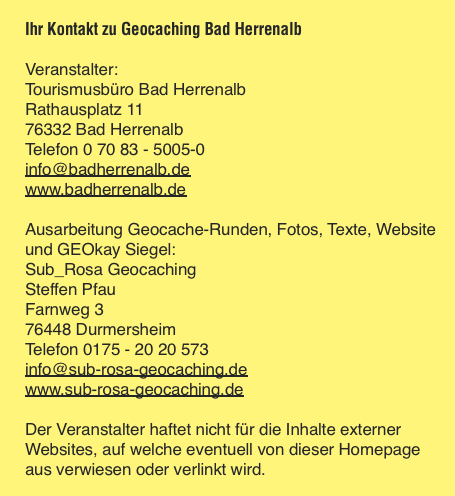  Ihr Kontakt zu Geocaching Bad Herrenalb  Veranstalter: Tourism